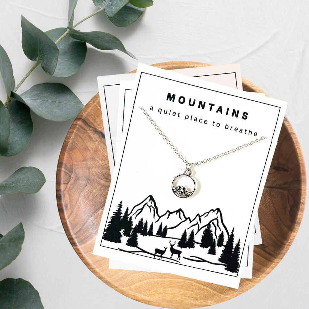 Mountain Necklace, Camping, Hiking, Gift,  Silver